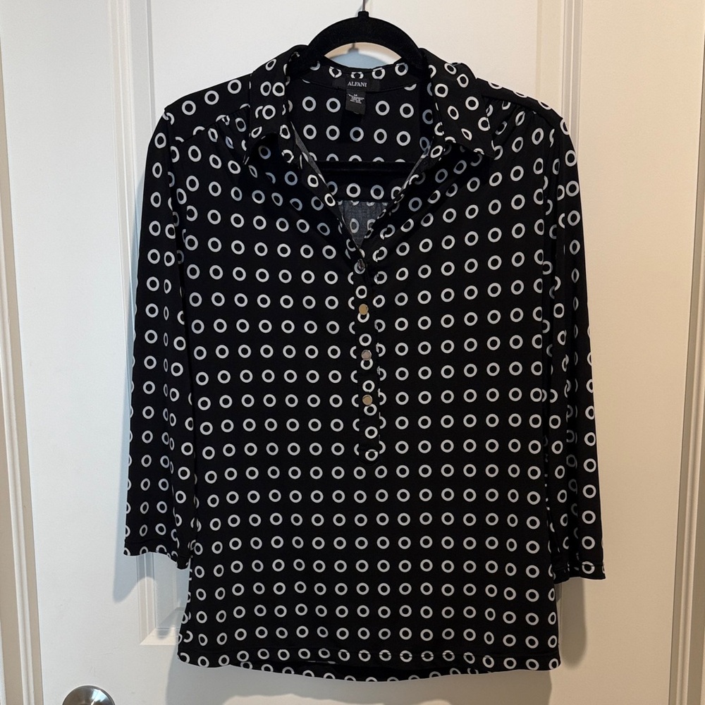 Alfani Black and White Circle Pattern Button Down Shirt